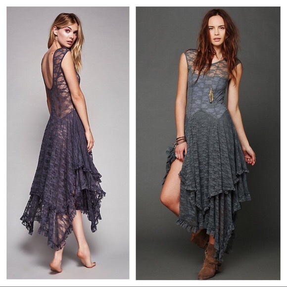Free People Dresses & Skirts - Gray boho hippy courtship lace dress!